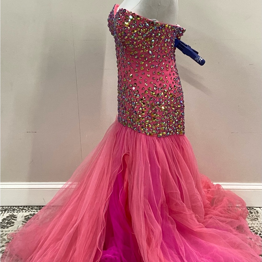 Sherri Hill Multicolor Sequin and Pink Tulle Dress - Picture 3 of 5